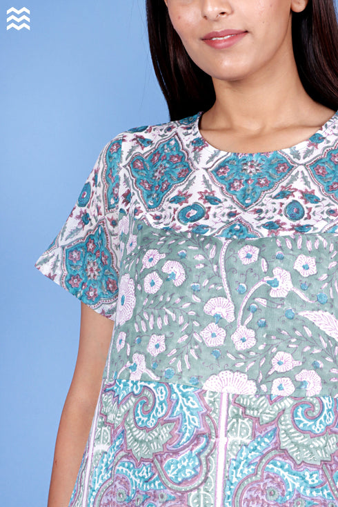 Tiered Dress In Graphic Block Print